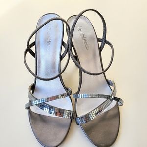 High Heel silver strappy sandal with mirrored squares